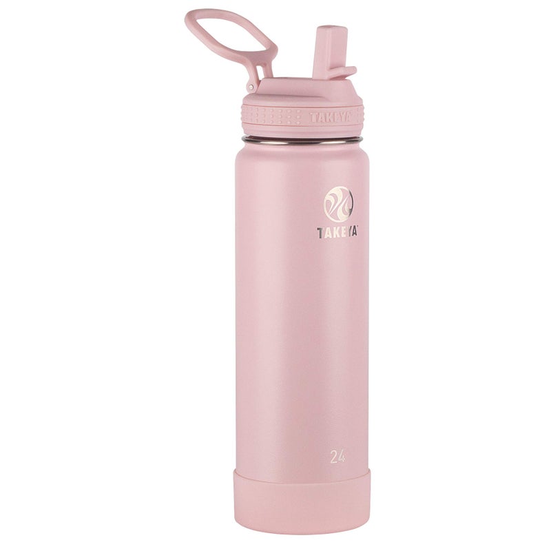Takeya Actives 24 oz Water Bottle with Straw Lid - Double Wall Stainless Steel Insulation - Dishwasher Safe & BPA-Free - Removable Bumper - Blush - Image 1